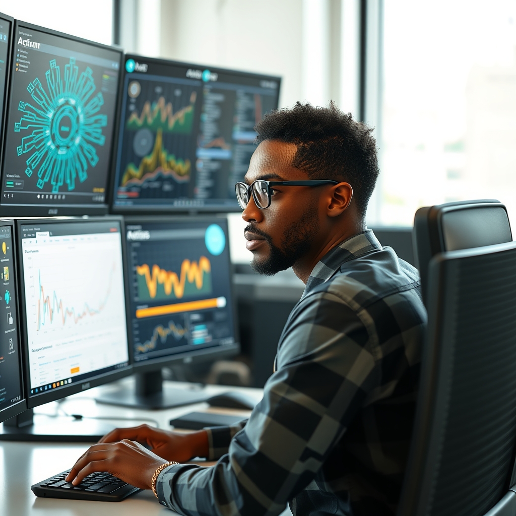 Chercheur travaillant sur des algorithmes d'informatique quantique sur écran