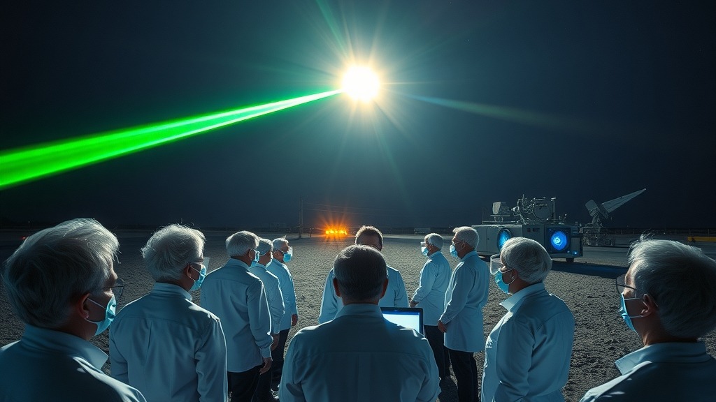 Chercheurs du Brookhaven National Laboratory testant une transmission quantique sans fil de nuit