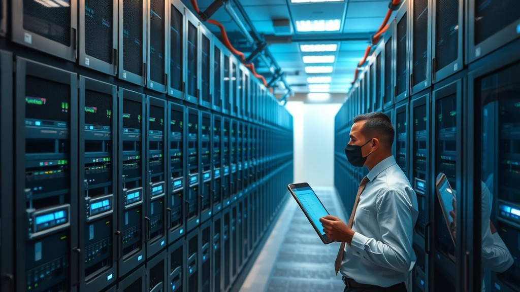 Data center africain avec personnel technique vérifiant la sécurité des serveurs