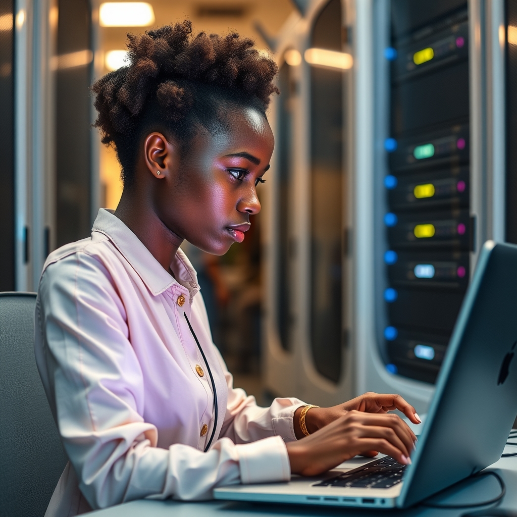 Développeuse africaine travaillant sur l'intelligence artificielle