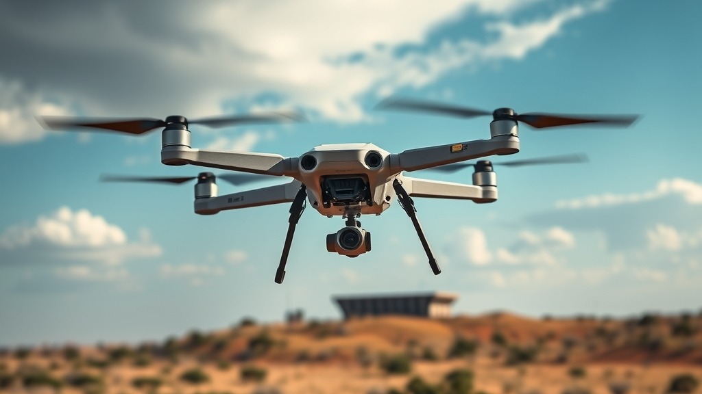 Drone militaire de Terra Industries en vol au-dessus d'une savane africaine
