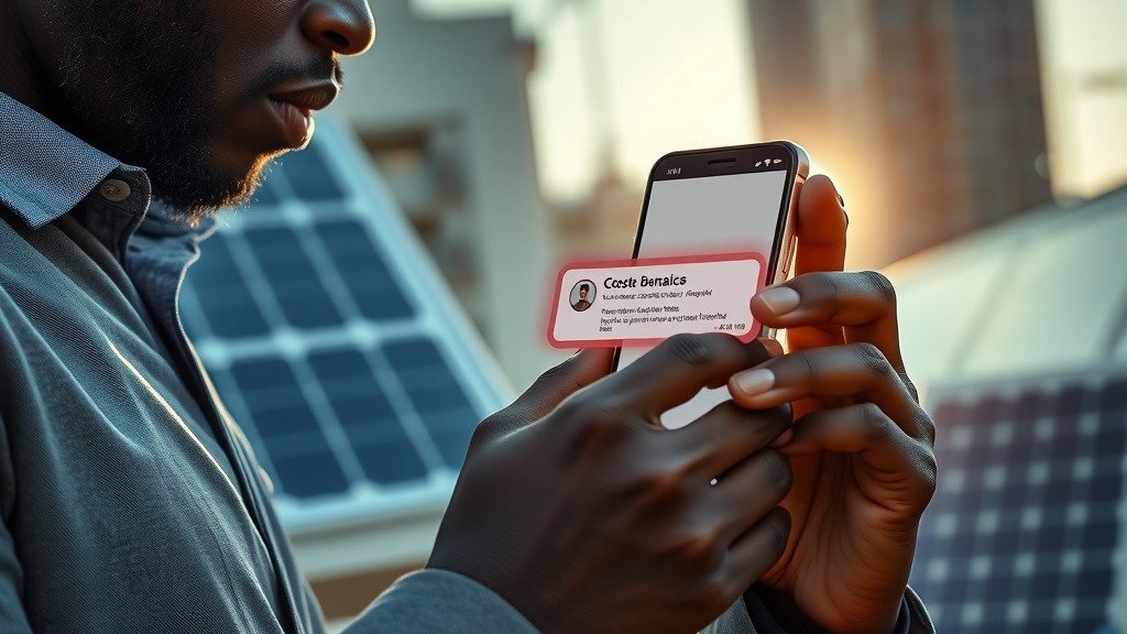 Entrepreneur sud-africain vérifiant son compte bancaire en temps réel sur smartphone