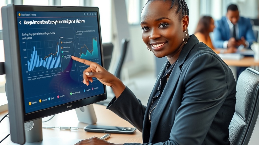 Entrepreneure kényane utilisant la plateforme d'intelligence numérique pour startups