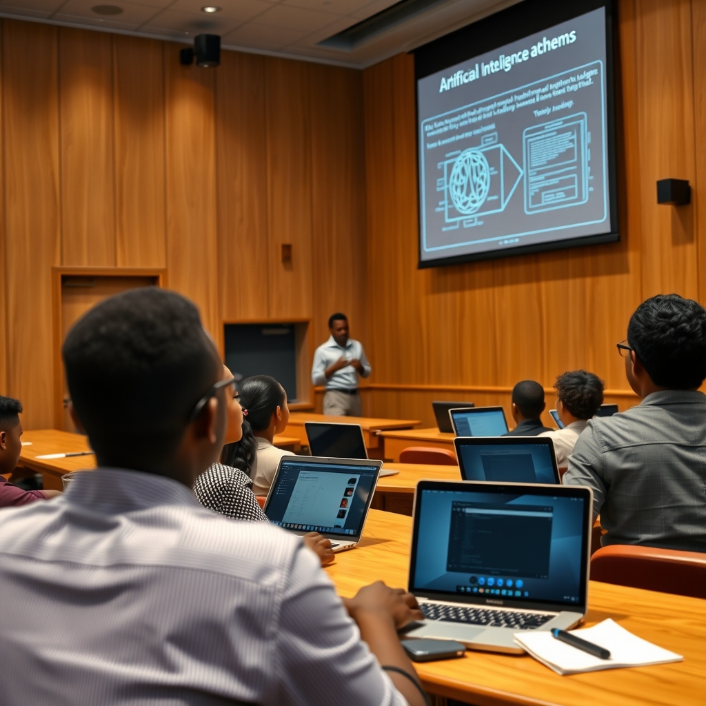 Étudiants assistant à un cours sur l'intelligence artificielle dans une université africaine