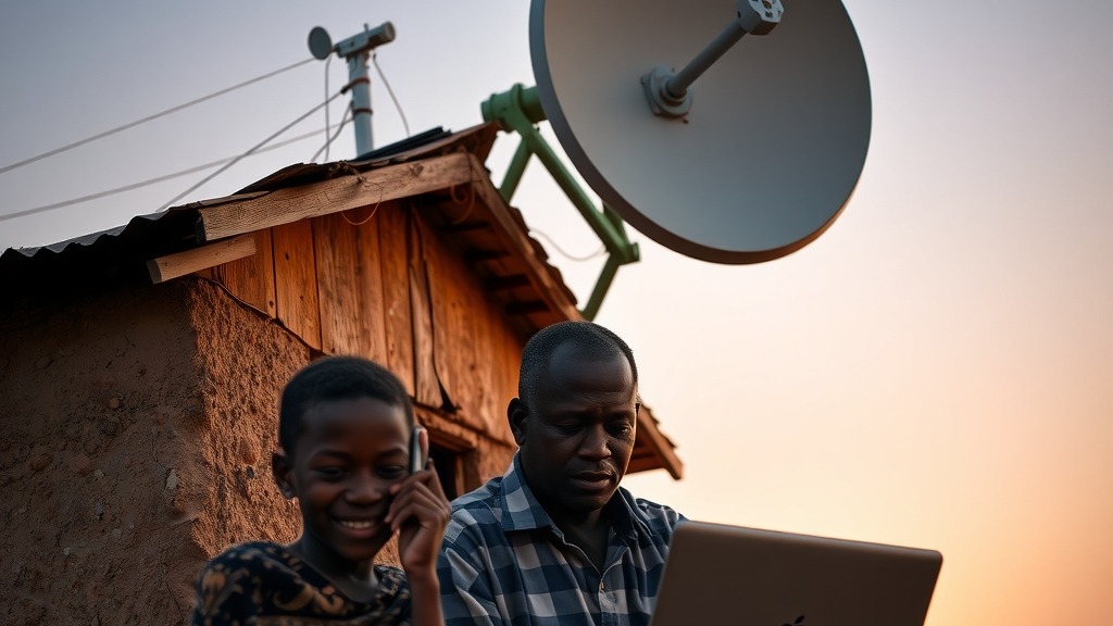 Famille zimbabwéenne utilisant Starlink dans un village rural