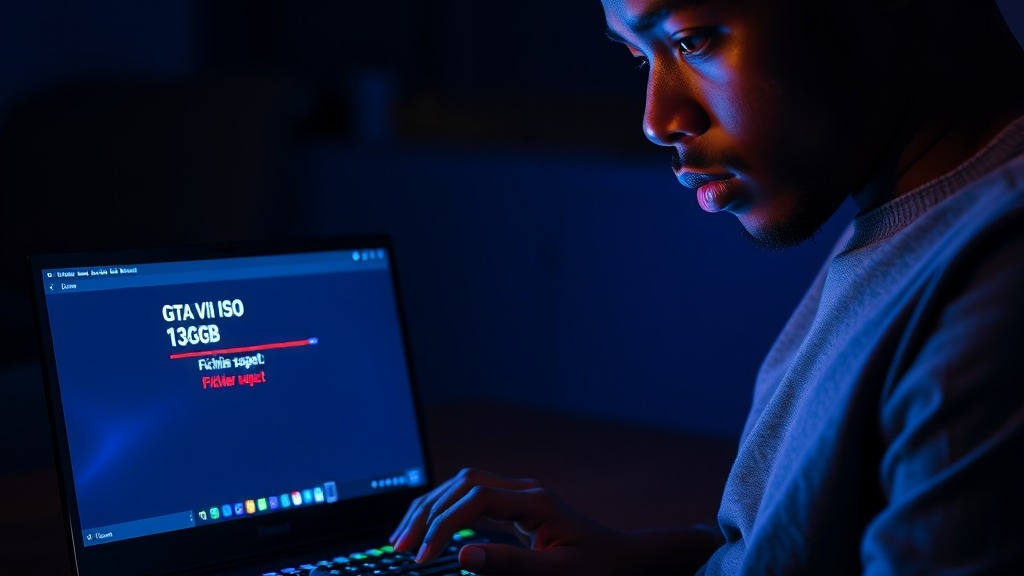 Gamer africain téléchargeant un faux fichier ISO de GTA VI infecté par un virus