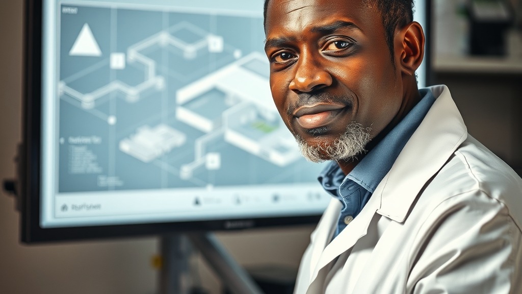 Ingénieur africain analysant une architecture quantique hybride