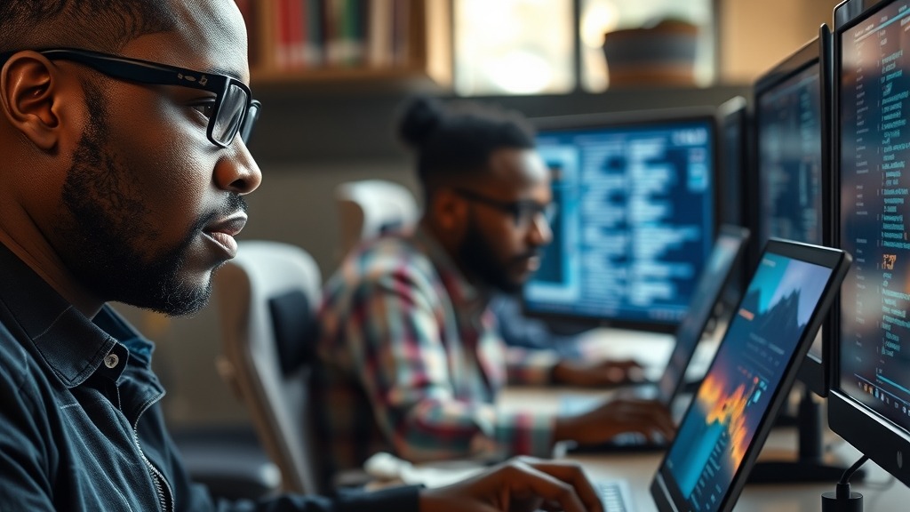 Journalistes africains utilisant l'IA pour analyser des données médiatiques