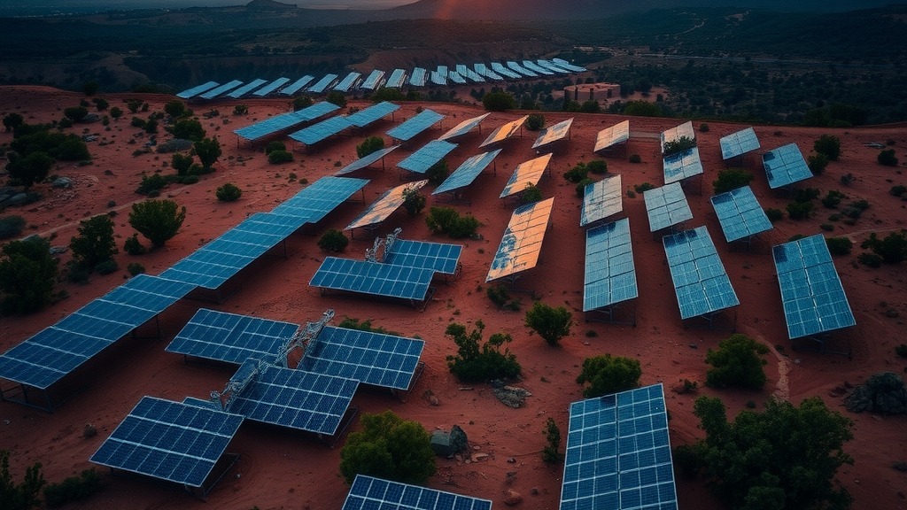 Parc solaire sur un ancien site minier en Afrique du Sud, combinant production d'énergie et restauration des sols