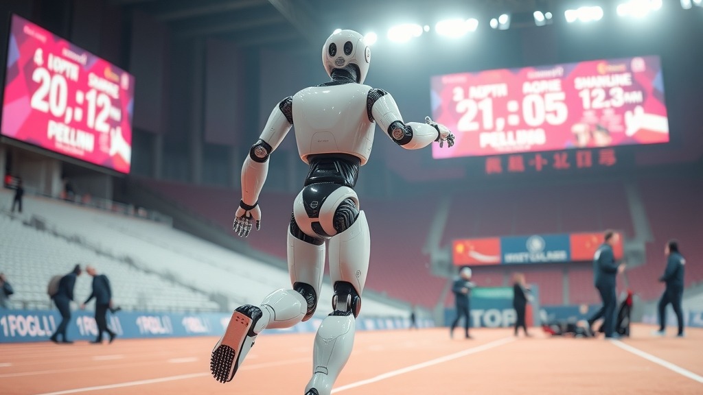 Robot humanoïde en course à Pékin, perdant une jambe mécanique