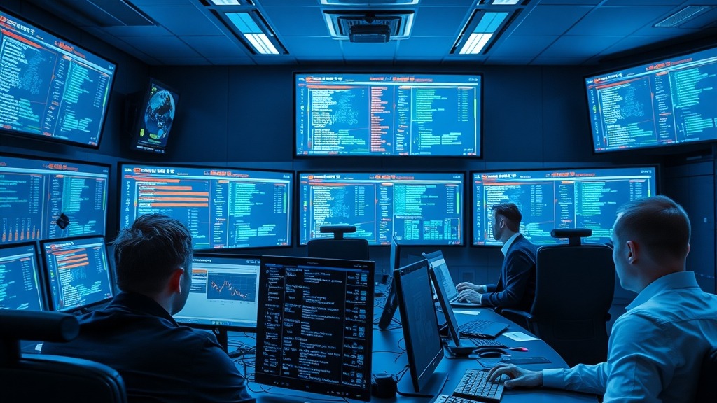 Salle de contrôle cybersécurité avec écrans affichant des alertes en temps réel