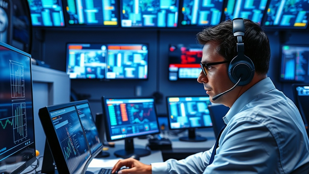 Salle de contrôle télécoms analysant des données de couverture