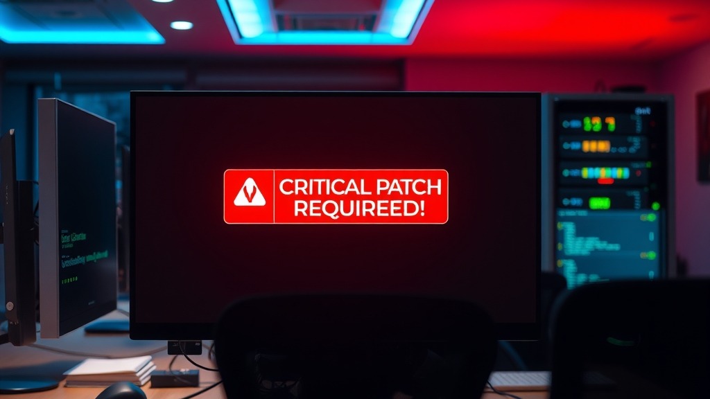 Serveur informatique d'entreprise affichant une alerte de sécurité critique pour une faille zero-day PaperCut