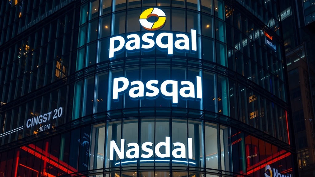 Siège de Pasqal illuminé pour son entrée au Nasdaq avec le symbole PSQL