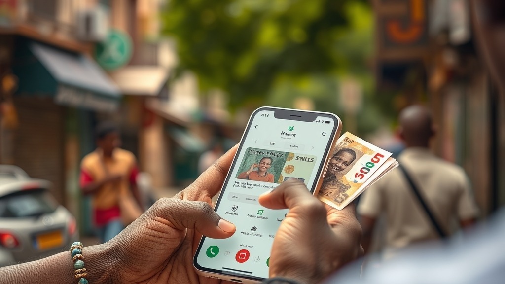 Smartphone affichant une application de paiement mobile en Afrique