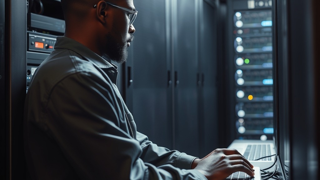 Technicien configurant un serveur dans un data center africain