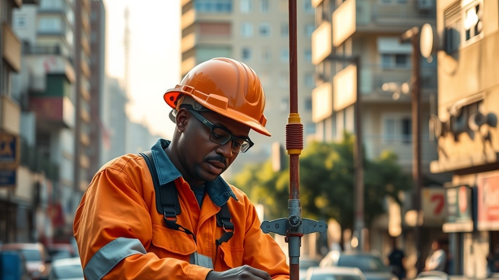 Technicien installant une fibre optique en Afrique