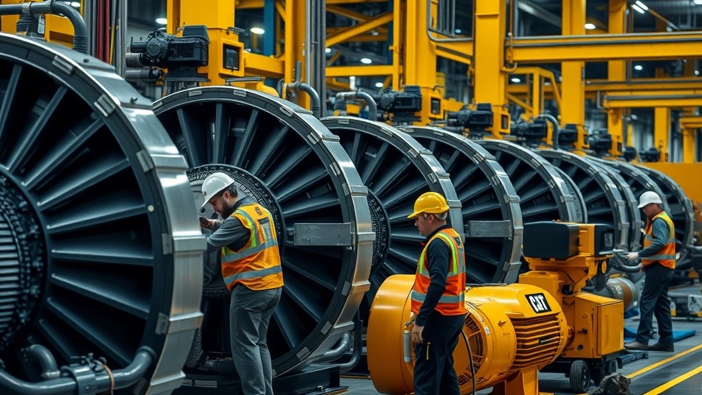 Usine Caterpillar produisant des turbines pour data centers IA