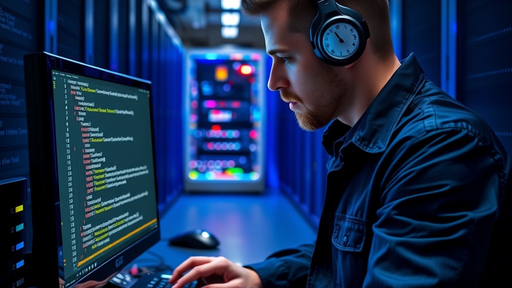 Administrateur système vérifiant les mises à jour d’un serveur WSO2 dans un data center