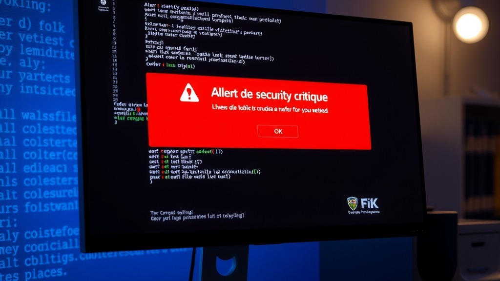 Alerte de sécurité critique sur une interface informatique