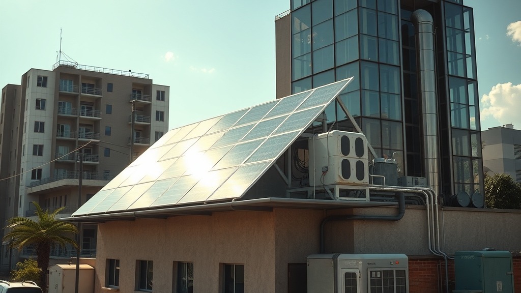 Bâtiment équipé de panneaux solaires et d'un système géothermique en Afrique