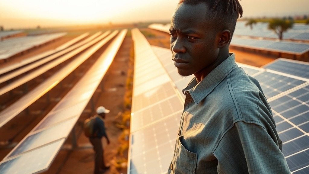 Champ de panneaux solaires en Afrique de l’Ouest