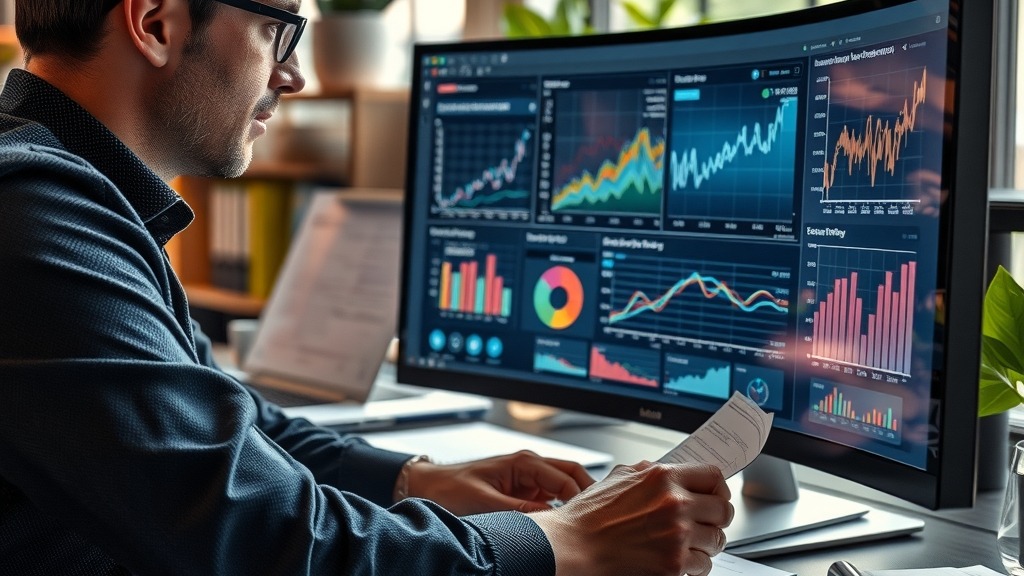 Chercheur analysant des graphiques de performance sur un écran d'ordinateur