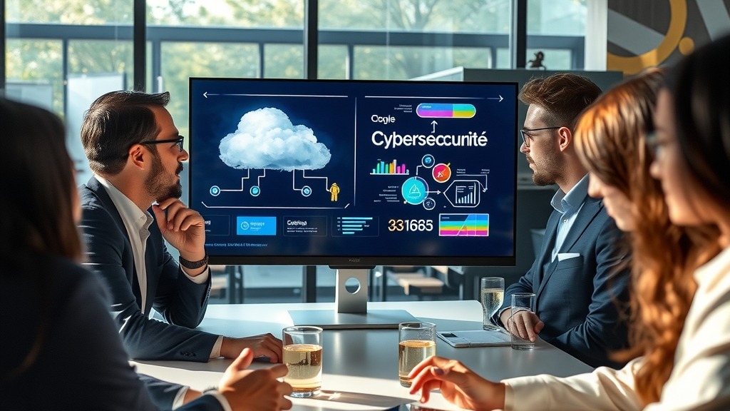 Collaborateurs discutant de solutions de cybersécurité en entreprise
