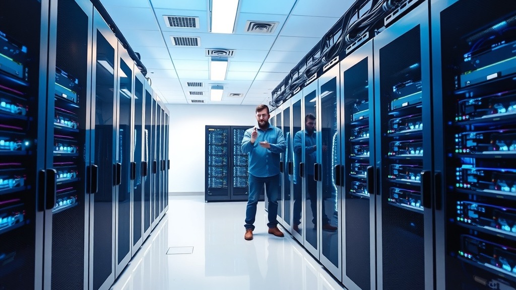 Data center avec serveurs en rangées