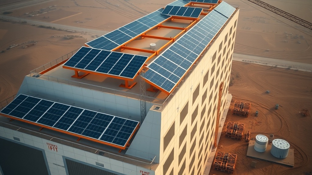 Data center en construction au Maroc avec panneaux solaires et récupération d'eau