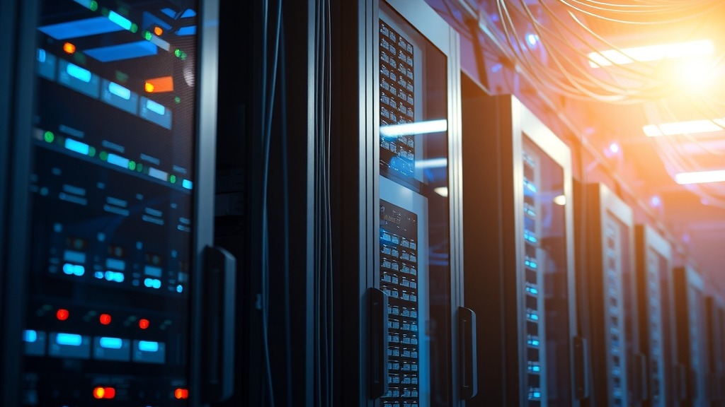 Data center moderne avec serveurs et câbles optiques