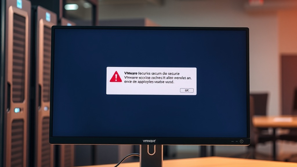 Écran affichant une alerte de sécurité VMware avec logo rouge