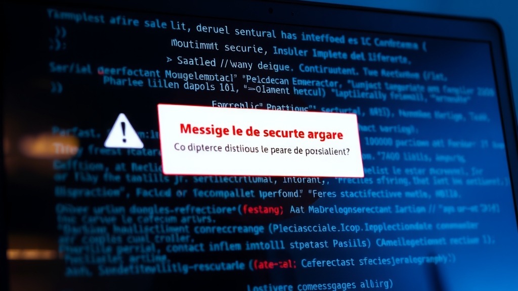 Écran d’alerte de sécurité rouge sur fond de code source