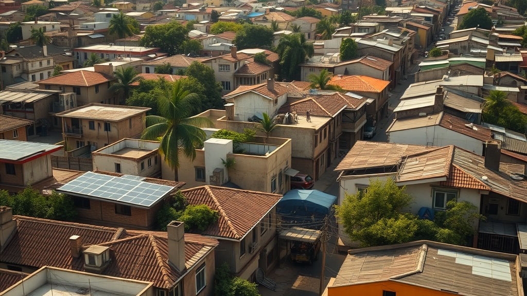 Illustration de toits urbains africains avec potentiel solaire vertical