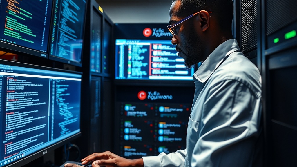 Ingénieur configurant un serveur dans une salle informatique