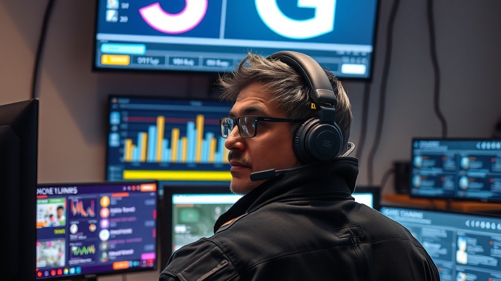 Opérateur télécoms analysant des bandes de fréquences 5G