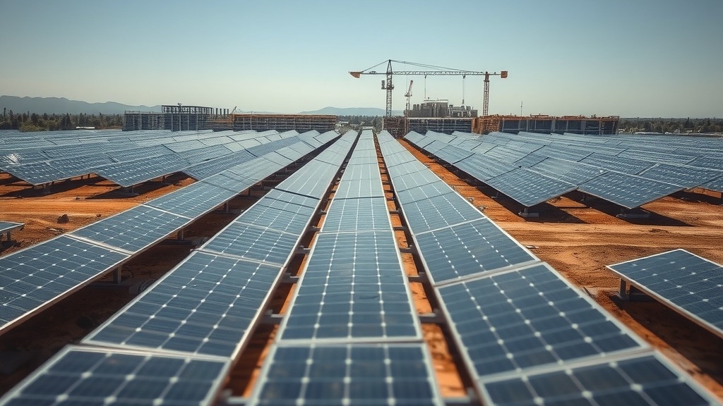 Parc solaire en construction au Mexique avec des panneaux photovoltaïques