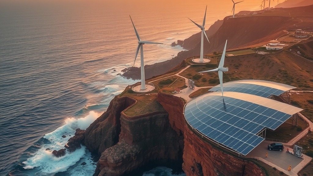 Paysage côtier africain avec énergies renouvelables