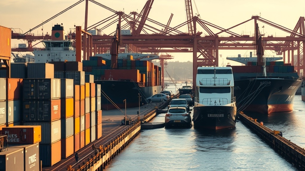 Port maritime avec conteneurs et navires à quai