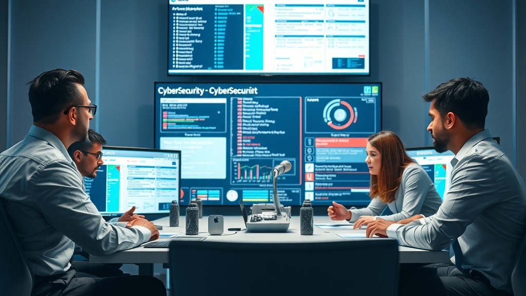 Réunion d'experts en cybersécurité autour d'un tableau de bord