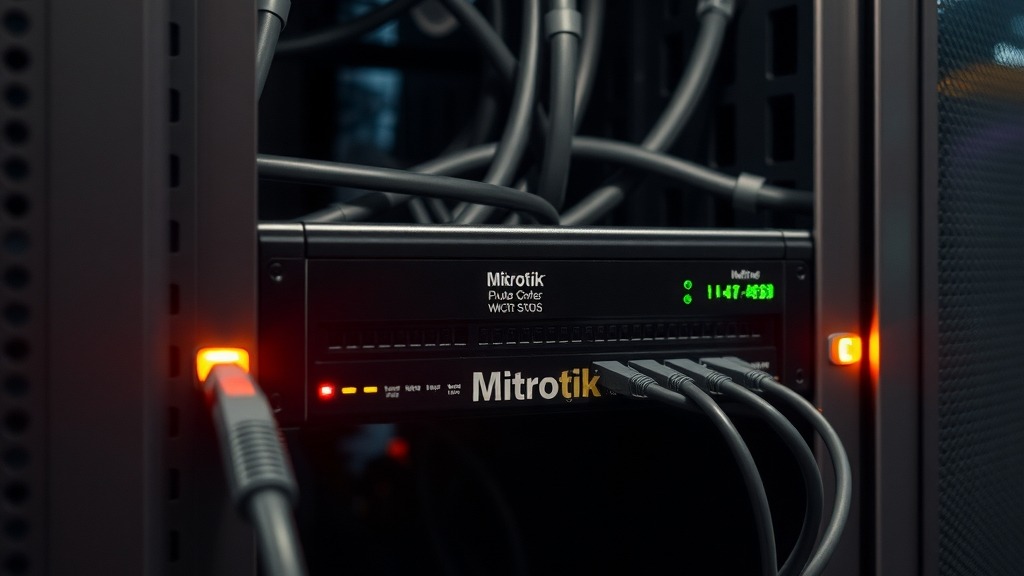 Routeur MikroTik en salle serveurs, symbole des infrastructures réseau vulnérables