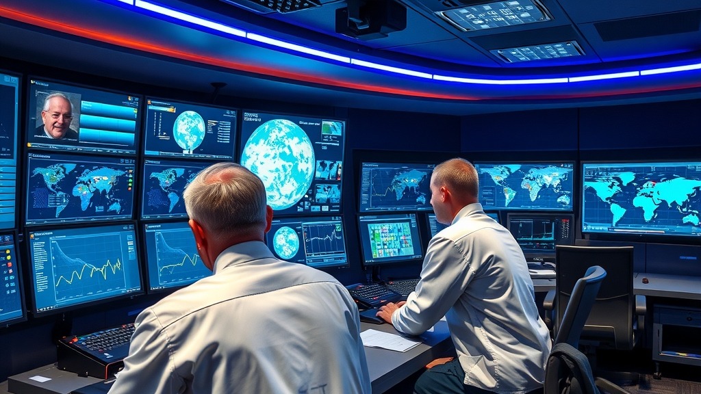 Salle de contrôle de mission spatiale pour le projet NigComSat-2A