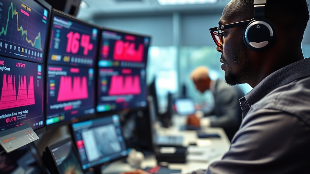 Technicien africain analysant des alertes de cybersécurité sur des écrans
