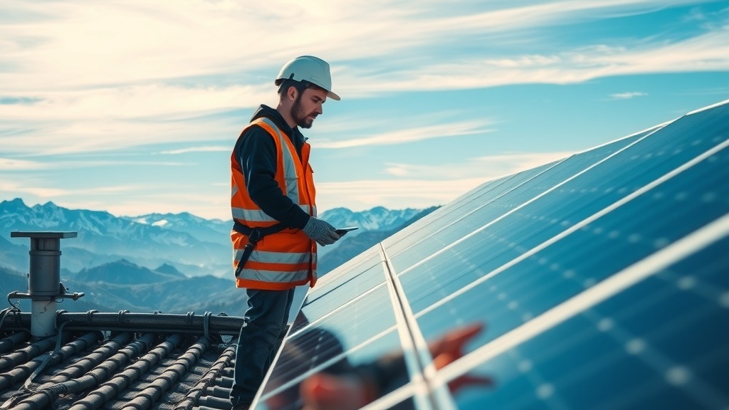 Technicien inspectant des panneaux solaires