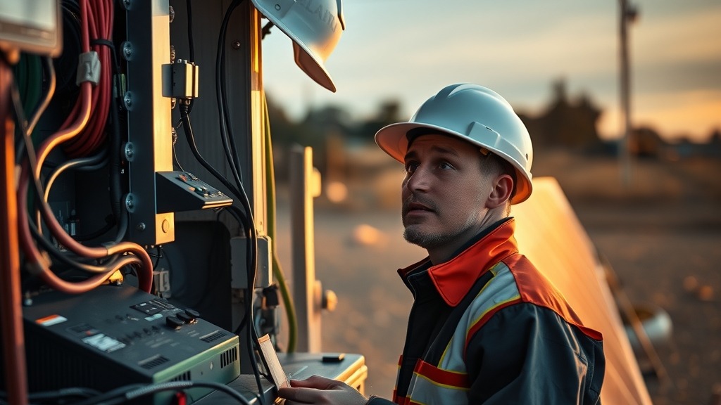 Technicien inspectant un système de stockage par batteries