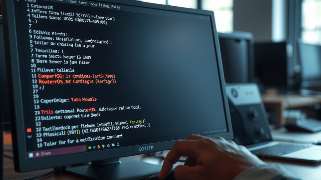 Technicien mettant à jour un routeur MikroTik via SSH sécurisé