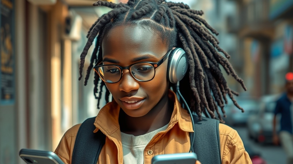 Utilisateur africain utilisant un assistant vocal sur smartphone