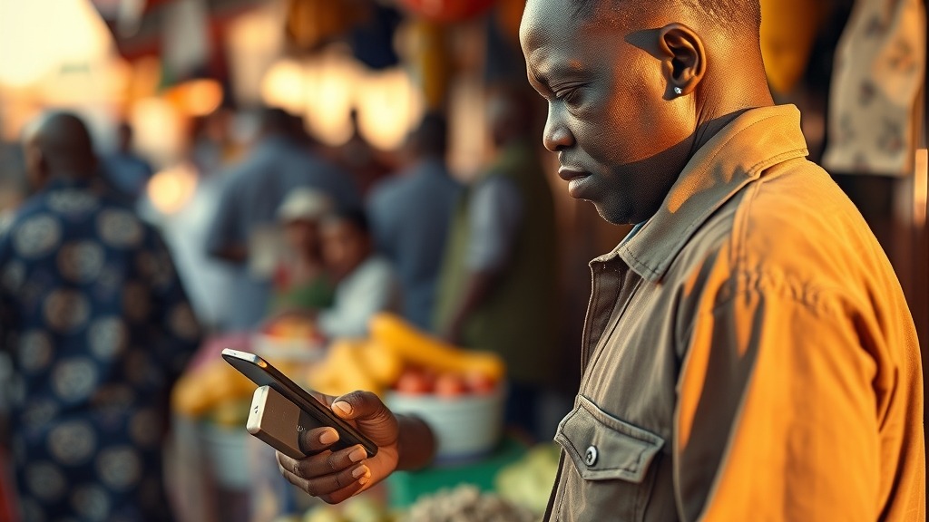 Utilisateur de mobile money dans un marché de Ouagadougou