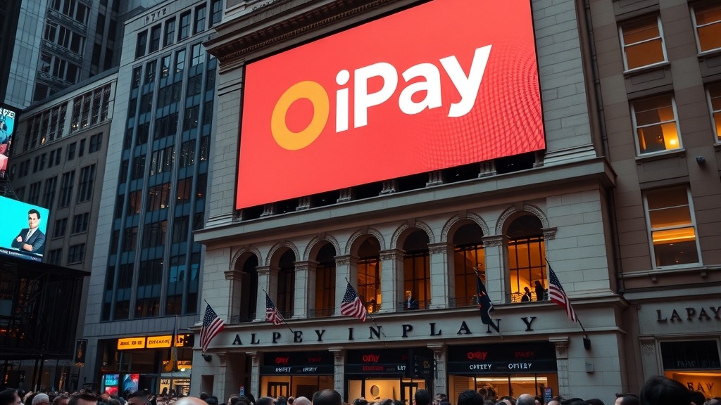 Bâtiment de la Bourse de New York avec le logo OPay projeté sur un écran géant