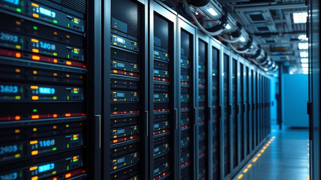 Data center moderne avec des serveurs en rangées